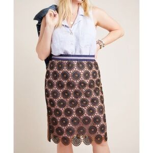 Anthropologie Current Air Loire Lace Scalloped Hem Striped Side Pencil Skirt